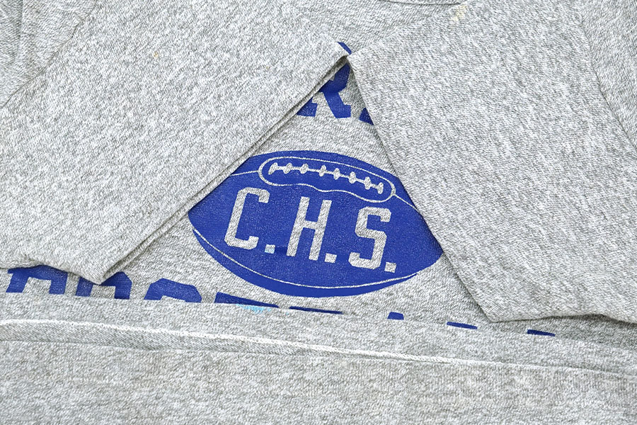 60's プロダクツタグ チャンピオン ''SPARTAN FOOTBALL C.H.S.'' 3段プリント Tシャツ 霜降りグレー 表記(L)
