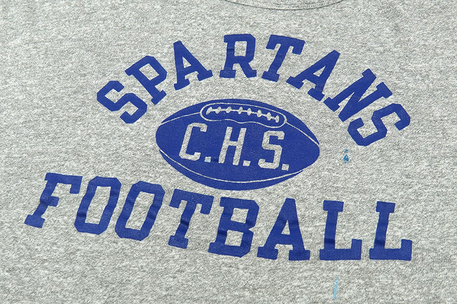 60's プロダクツタグ チャンピオン ''SPARTAN FOOTBALL C.H.S.'' 3段プリント Tシャツ 霜降りグレー 表記(L)