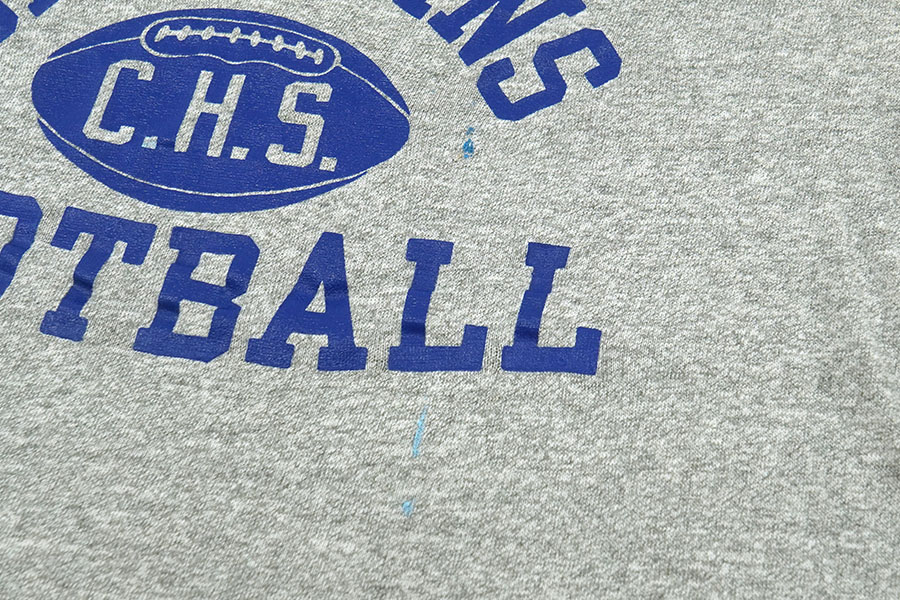 60's プロダクツタグ チャンピオン ''SPARTAN FOOTBALL C.H.S.'' 3段プリント Tシャツ 霜降りグレー 表記(L)