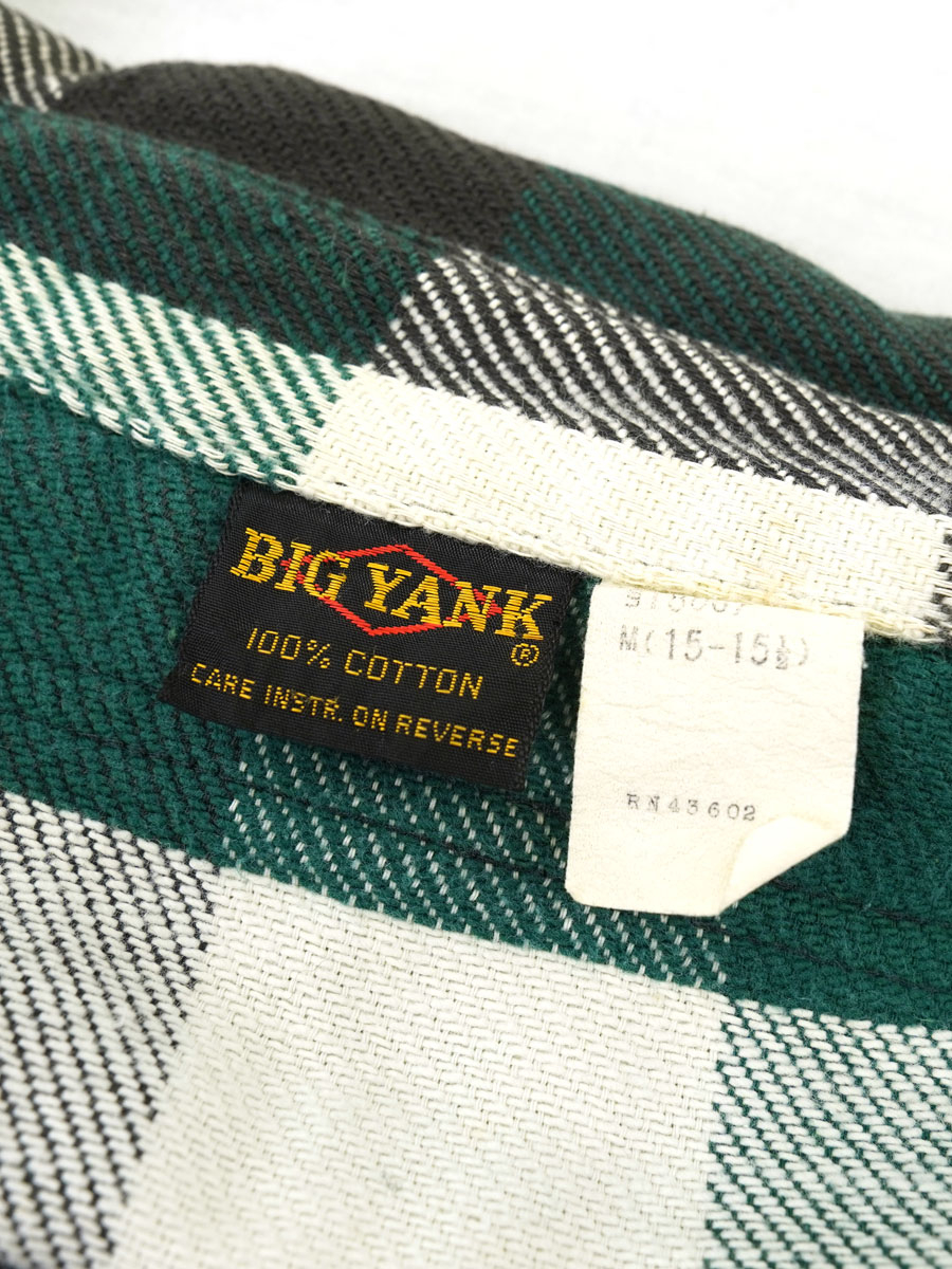 70's BIG YANK 緑黒白 ブロックチェック フランネルシャツ 表記(M