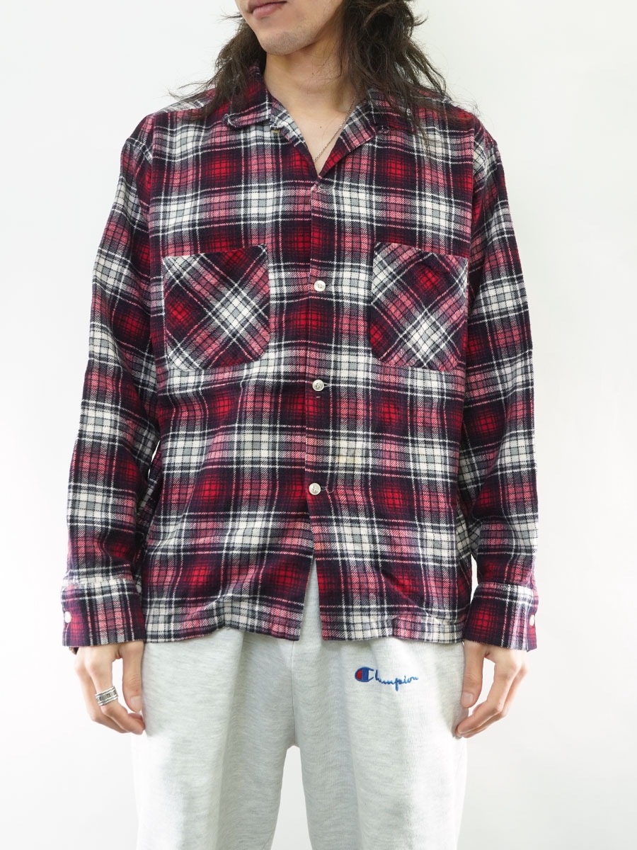 60's Nofade TIMBER-TRAIL 好配色チェック 赤黒白 プリントフランネル
