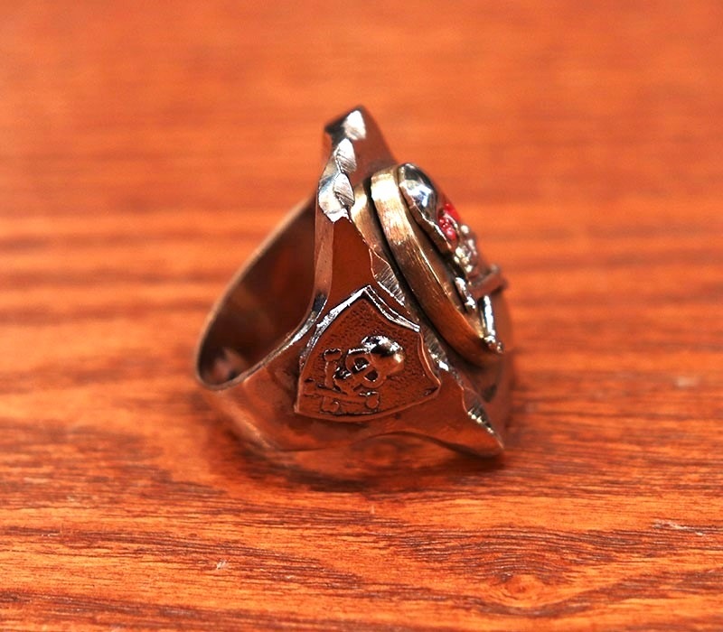 1940s MEXICAN RING BIKER RING , SKULL x3 No64 , Size 22号