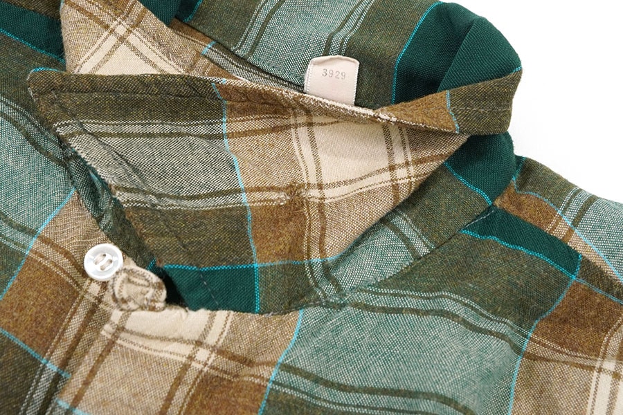 60's～ GRANT-CREST チェック柄 レーヨン ループカラーシャツ 表記(L