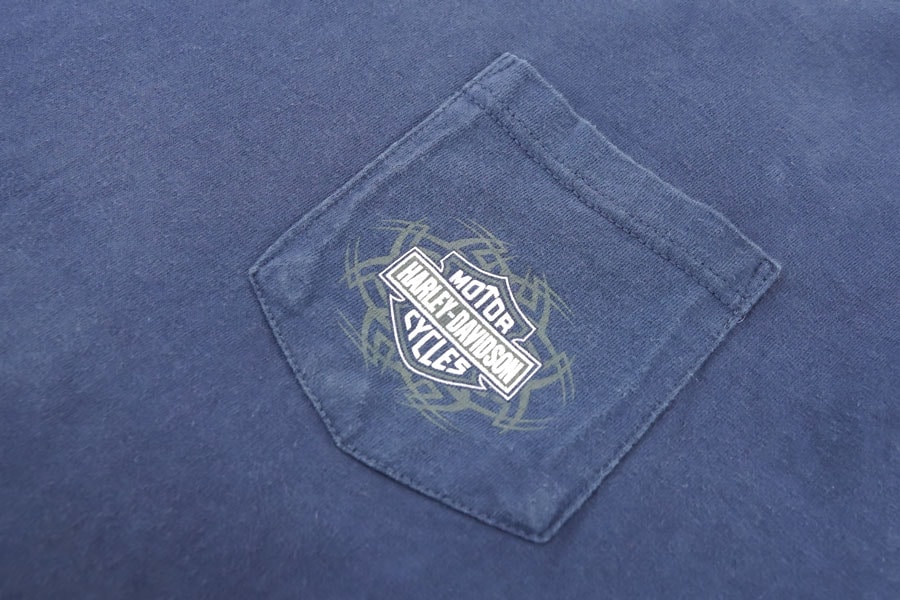 00's H-D ハーレーダヴィッドソン 両面プリント ポケ付き ロングスリーブTシャツ 表記(L) USA製