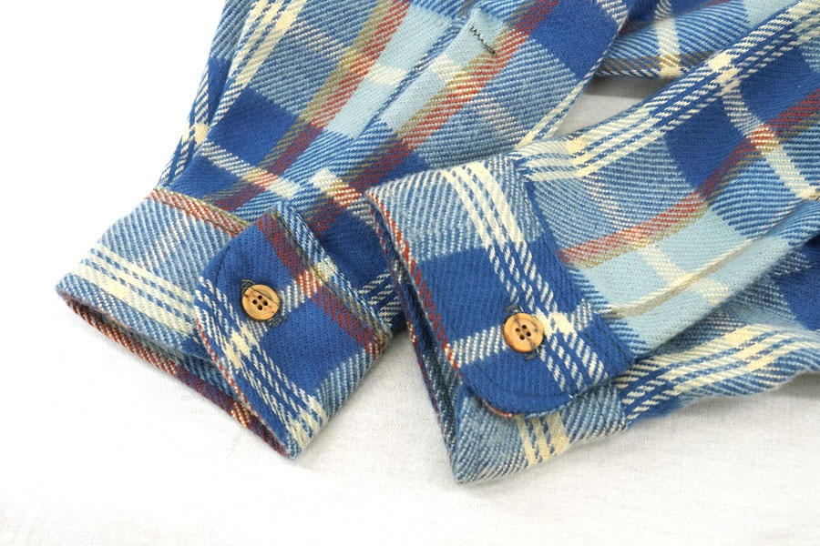 【極上配色】70's BIGMAC チェック ネルシャツ ブルー 単色タグ L 70's 単色タグ BIG MAC ブルーベースチェック フランネルシャツ 表記(L