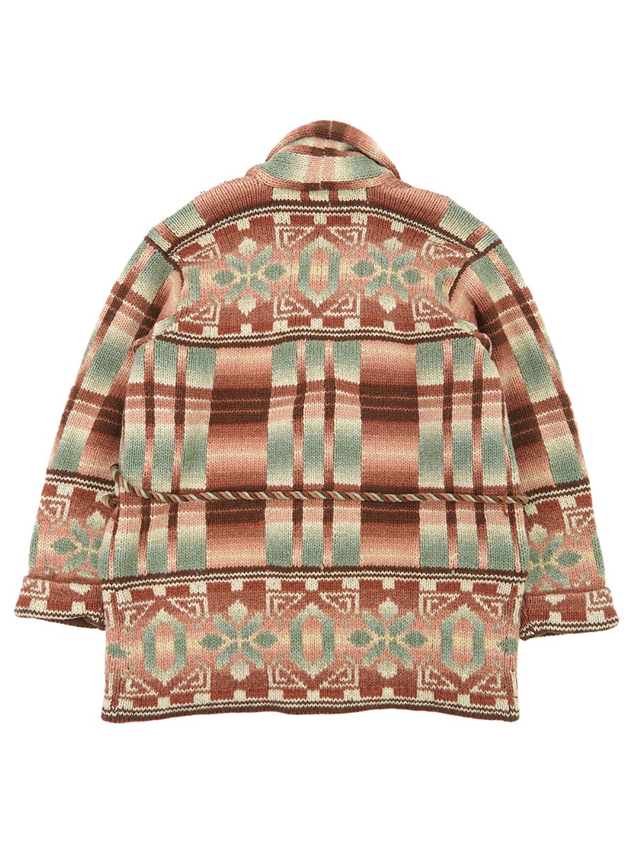90's POLO COUNTRY ネイティブ柄 ショールカラー ハンドニット ガウン