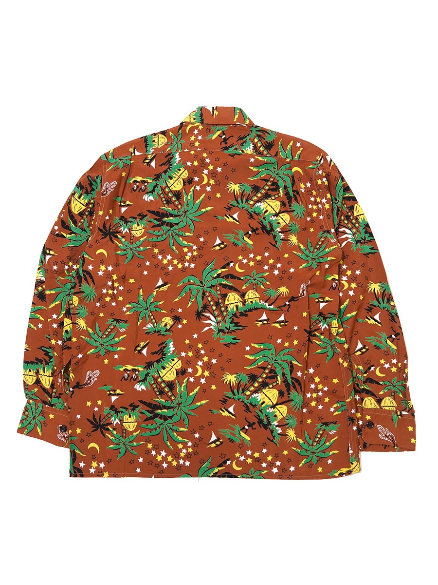 1950'S CROSS ROADS ALL OVER PATTERN L/S HAWAIIAN SHIRT SIZE(M) NOS