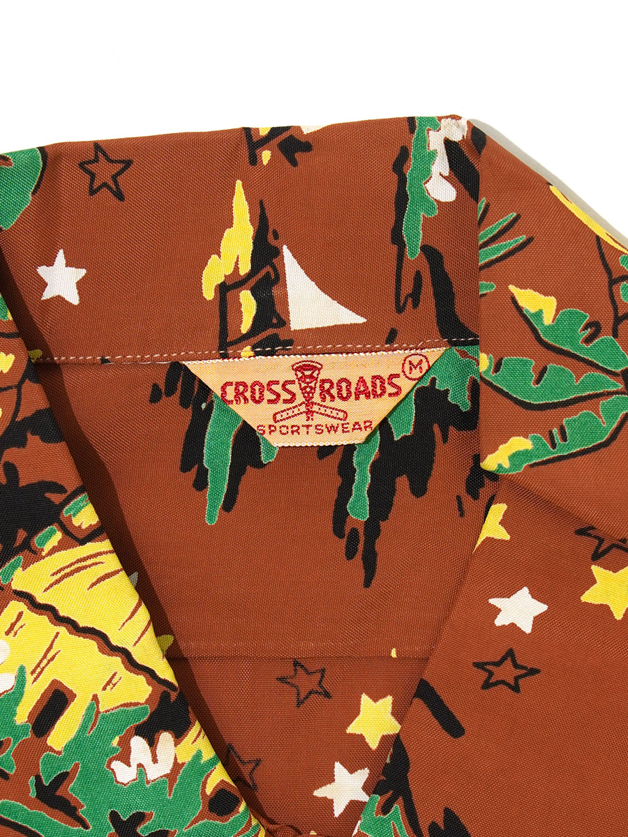 1950'S CROSS ROADS ALL OVER PATTERN L/S HAWAIIAN SHIRT SIZE(M) NOS