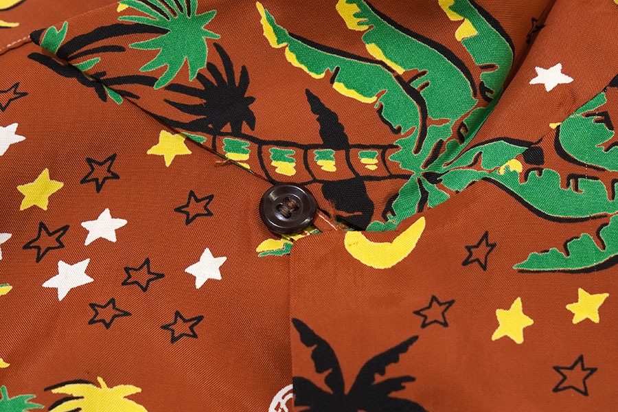 1950'S CROSS ROADS ALL OVER PATTERN L/S HAWAIIAN SHIRT SIZE(M) NOS