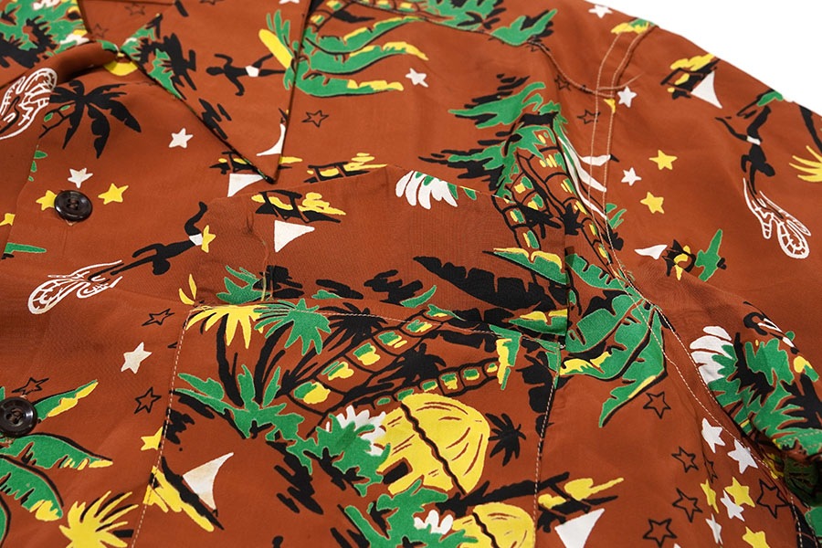 1950'S CROSS ROADS ALL OVER PATTERN L/S HAWAIIAN SHIRT SIZE(M) NOS