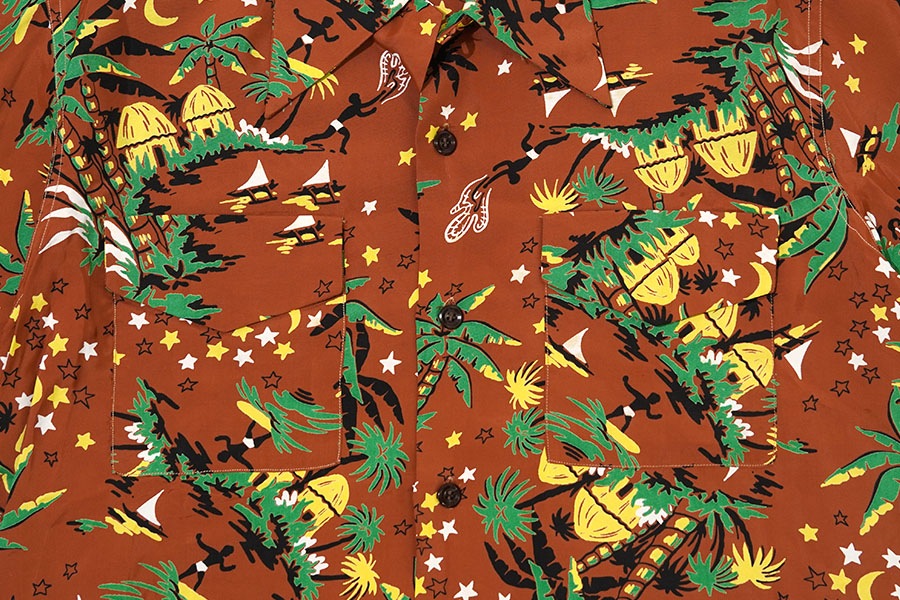 1950'S CROSS ROADS ALL OVER PATTERN L/S HAWAIIAN SHIRT SIZE(M) NOS