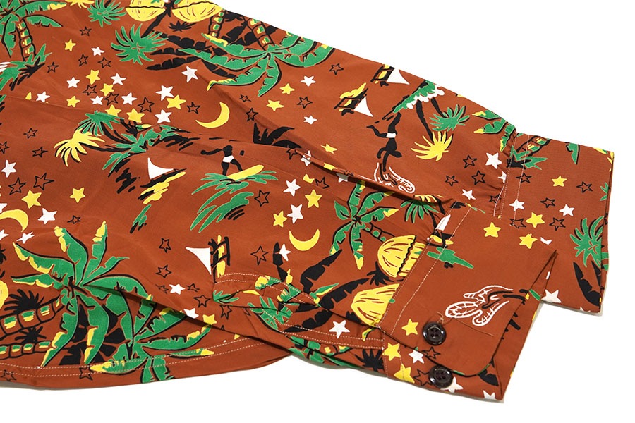 1950'S CROSS ROADS ALL OVER PATTERN L/S HAWAIIAN SHIRT SIZE(M) NOS