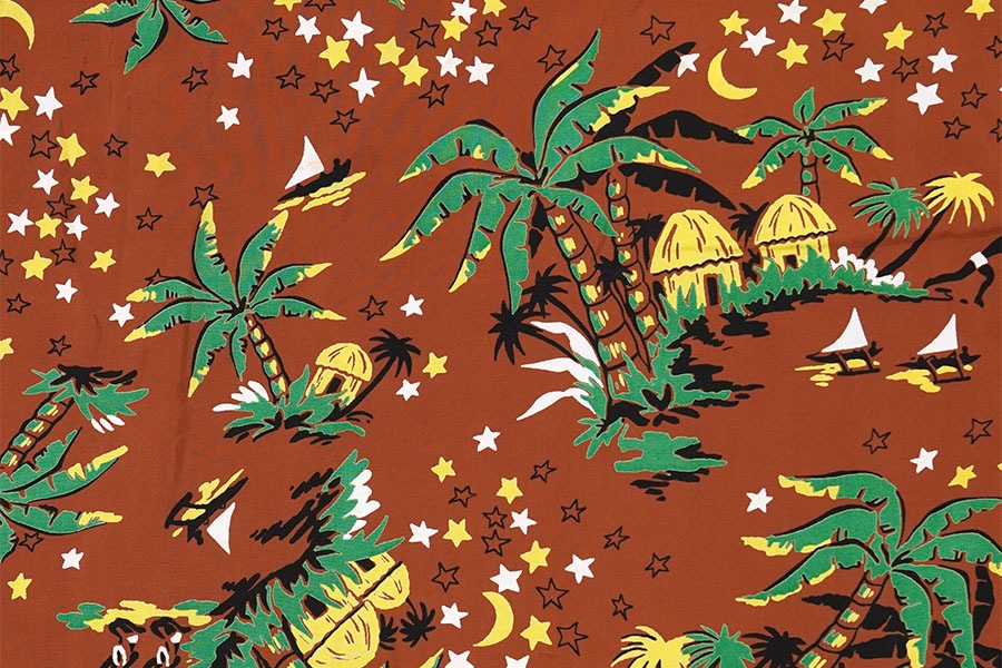 1950'S CROSS ROADS ALL OVER PATTERN L/S HAWAIIAN SHIRT SIZE(M) NOS