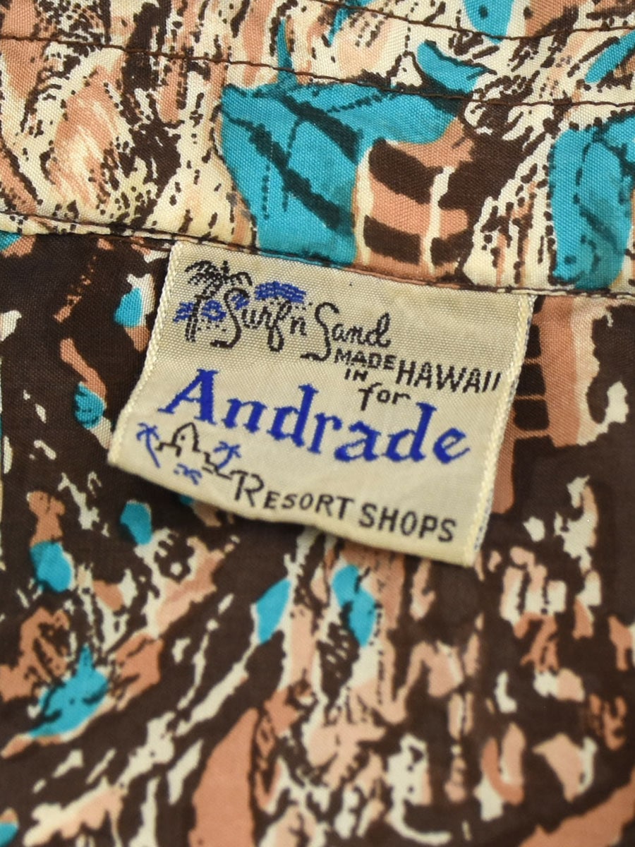50's Andrade ハイビスカス柄 ループカラー ハワイアンシャツ
