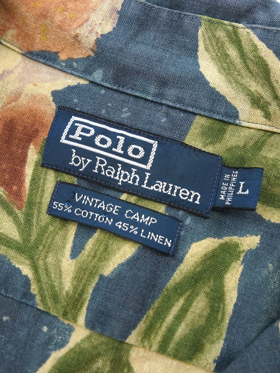 ラルフローレン VINTAGE CAMP シャツ Sサイズ ラルフローレン VINTAGE CAMP コットン×リネン S/Sシャツ 表記(L