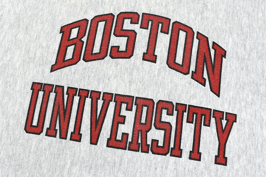 90's 刺繍タグ チャンピオンRW ''BOSTON UNIVERSITY'' 染み込み