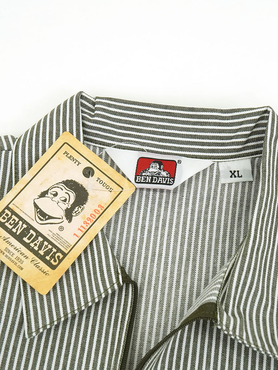 BEN DAVIS HALF ZIP S/S SHIRT GREEN STRIPE (SIZE. X LARGE) NOS