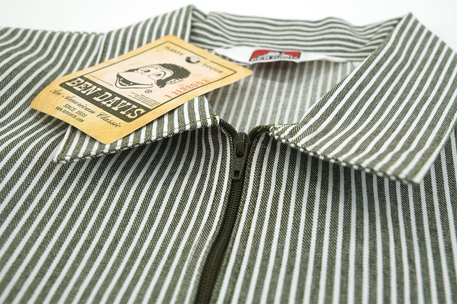 BEN DAVIS HALF ZIP S/S SHIRT GREEN STRIPE (SIZE. X LARGE) NOS