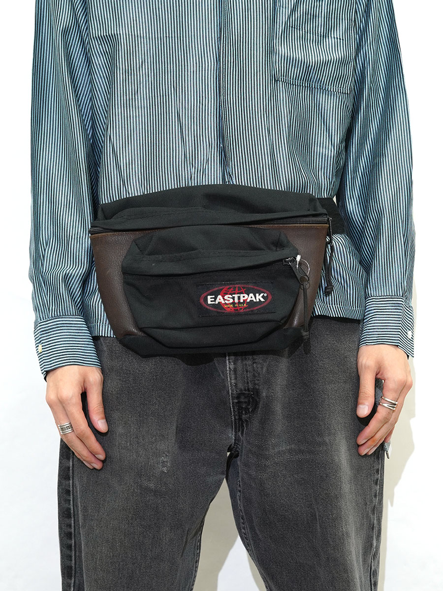 80's～ EASTPAK レザー切り替え ウエストポーチ ブラック USA製