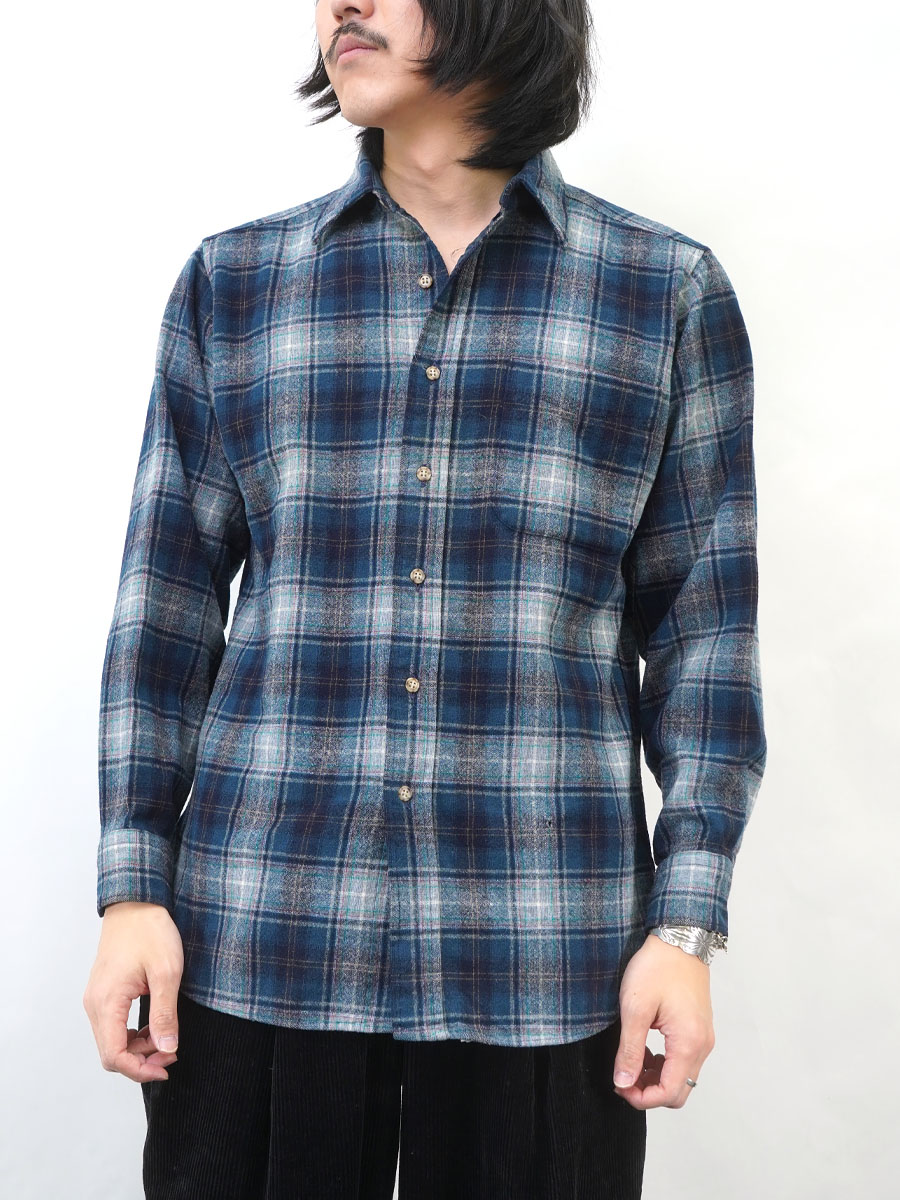 80's ペンドルトン 好配色チェック ラウンドウールシャツ 表記(M