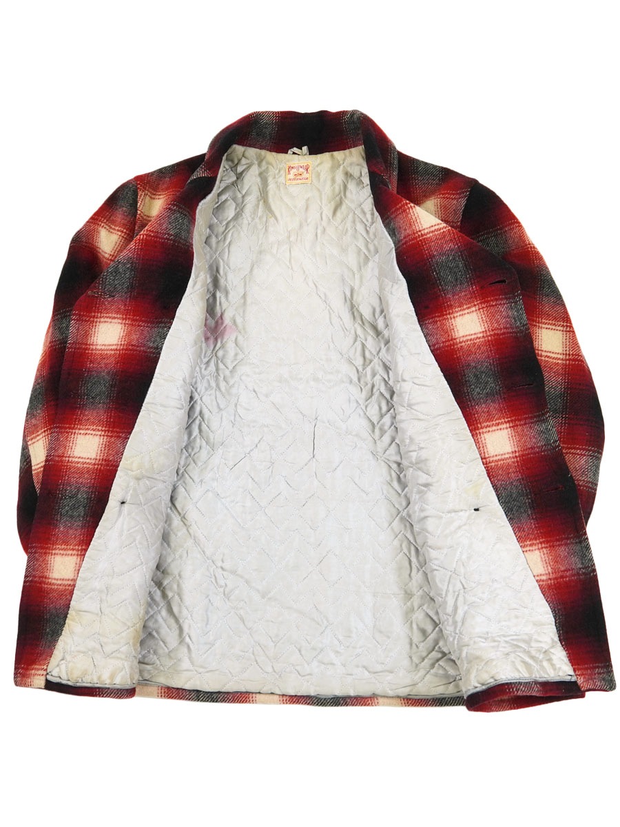 50s King O Wear オンブレ ウールジャケット 大戦 赤黒　プレイド 50's KING-O-WEAR オンブレーチェック ウールPコート 実寸(40位) | NEW