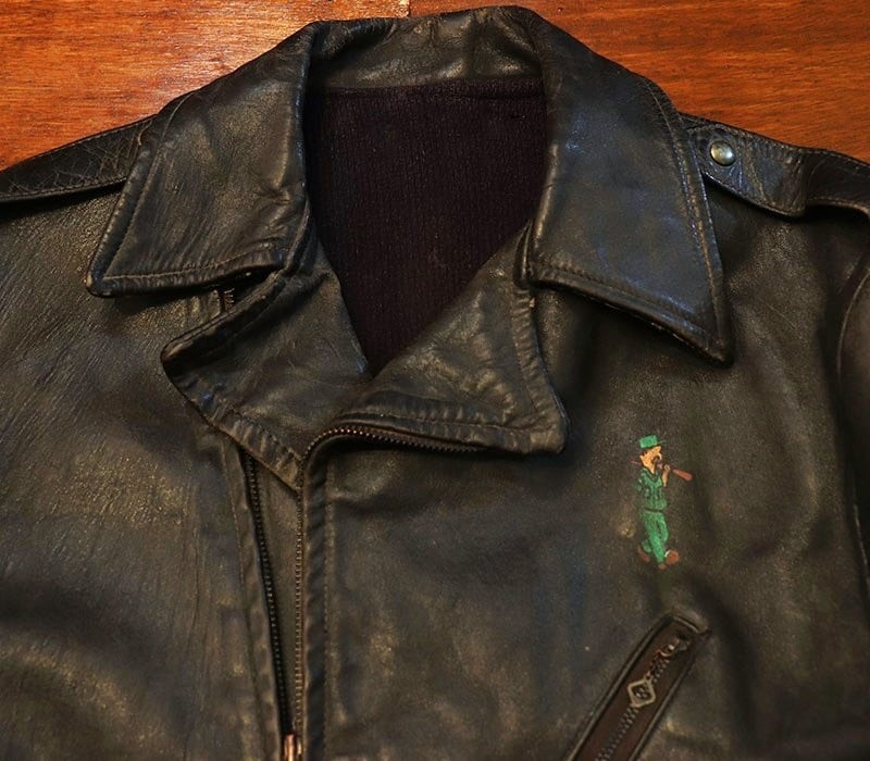 1940s LEATHER JACKET , SOUVENIR PAINT , Size 38