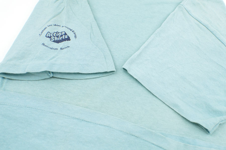 80's Anvil ''UNITED STATES AMATEUR SURFING CHAMPIONSHIPS '81'' 両面プリント ポケットTシャツ ライトブルー 表記(L)