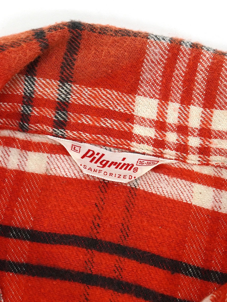 40's Pilgrim ネルシャツ 赤 マチ付き Pilgrim ピルグリム 40s 50s 千鳥格子 長袖 プリント ネルシャツ 15 15