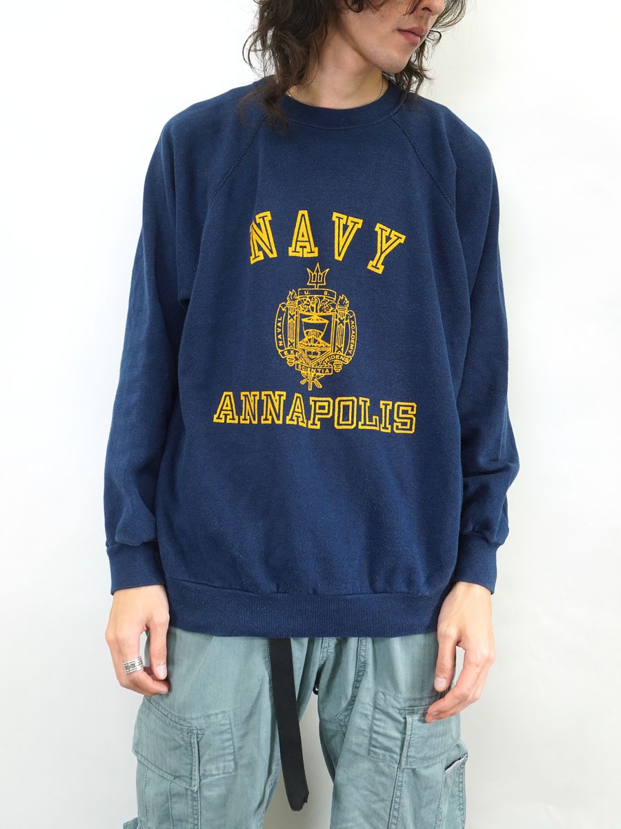 【AP STUDIO】U.S. NAVY プリント スウェット ブルー 80's ARTEX ''NAVY ANNAPOLIS'' 3段プリント スウェット 表記(XL