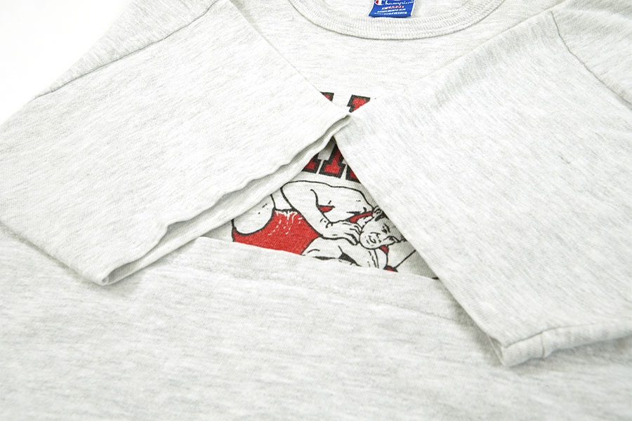 90's 青刺繍タグ チャンピオン ''GERMANTOWA WRESTLING'' 染み込み3段