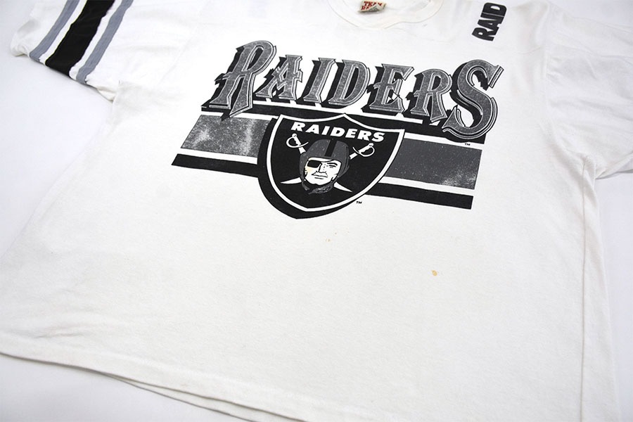 90's TEAM RATED ''RAIDERS'' 袖ライン切り替え フットボールT