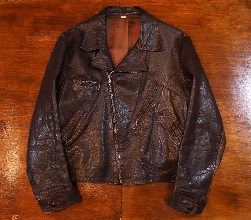 1940s LEATHER JACKET , BALL CHAIN x2 , Size 42