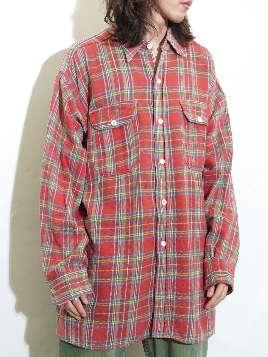 40's Sun Valley 好配色チェック マチ付き フランネルシャツ