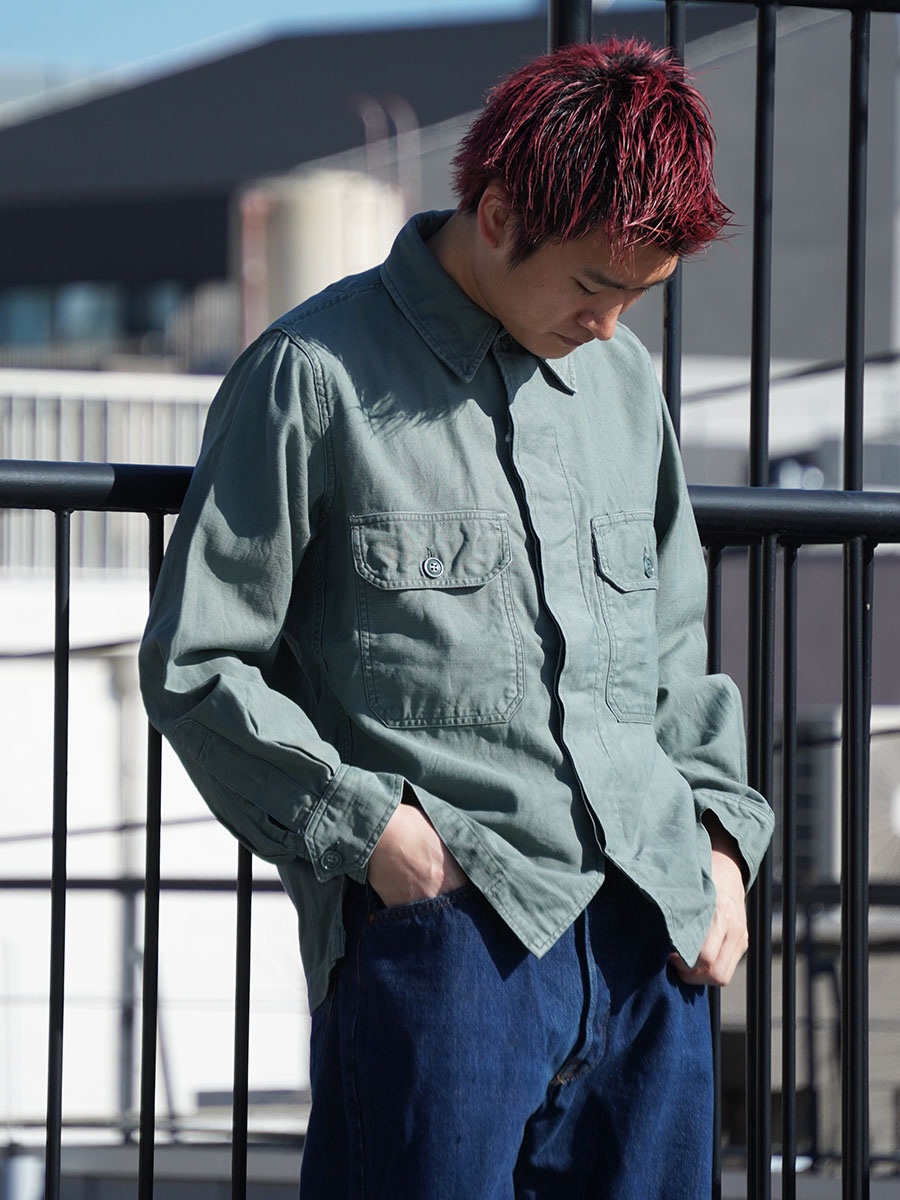 50's U.S.AIR FORCE ユーティリティシャツ セージグリーン 実寸(15位