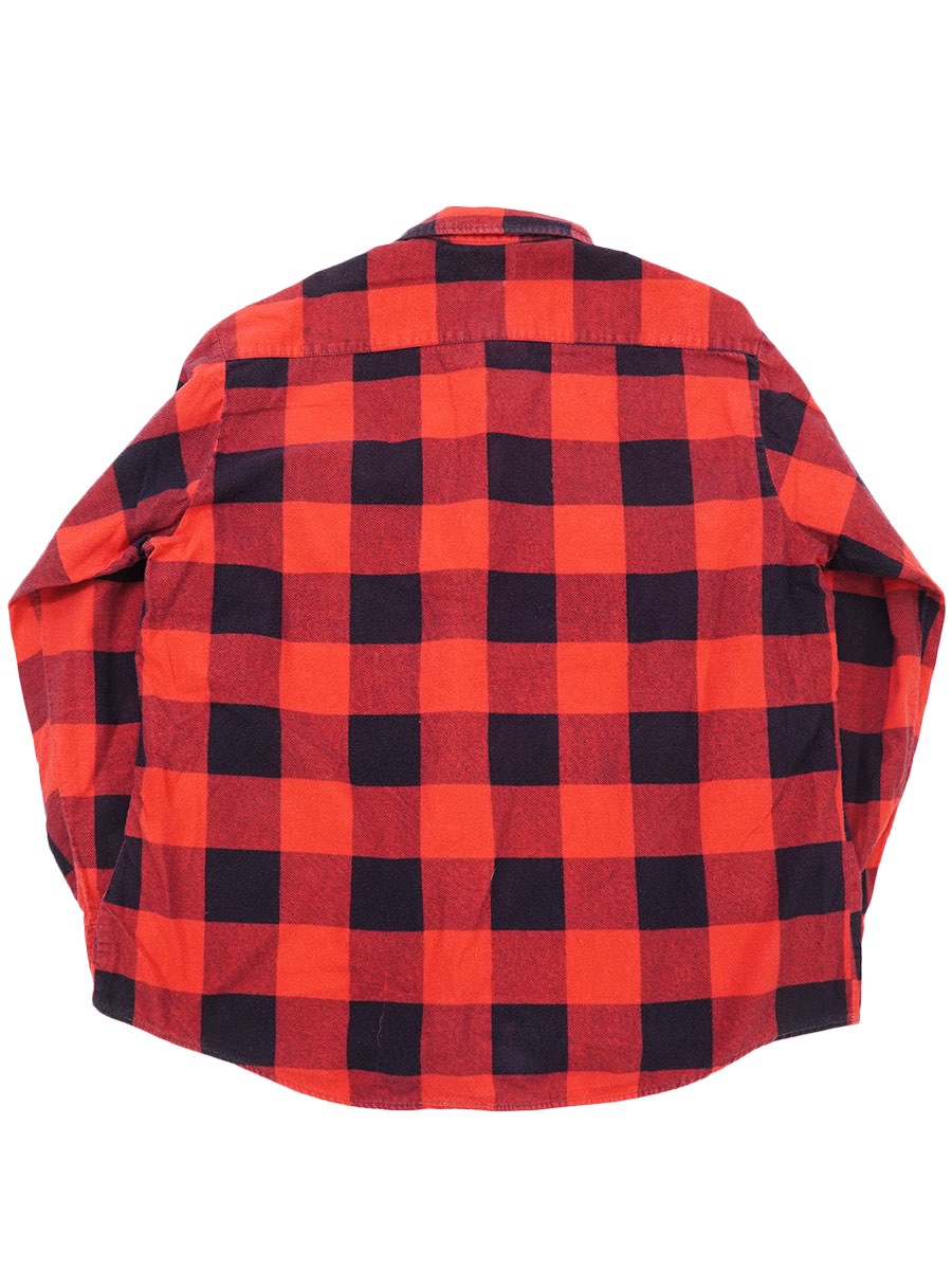 70's Donlin 100%コットン 赤黒ブロックチェック プリントフランネル