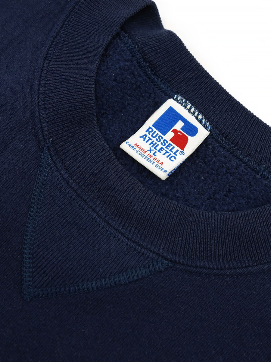 90's RUSSELL ATHLETIC 前V 無地スウェット ネイビー 表記(XL) USA製