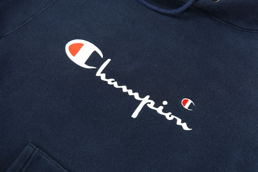 90's 刺繍タグ チャンピオンRWパーカ スクリプトロゴ＋目あり ネイビー