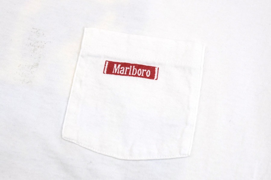 90's FRUIT OF THE LOOM ''Marlboro'' 両面プリント ポケットTシャツ ホワイト 表記(XL) USA製