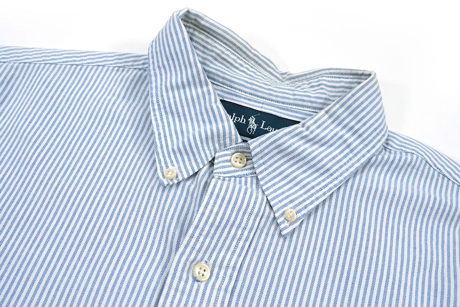 ラルフローレン CUSTOM FIT 青白ストライプ ボタンダウンシャツ 表記