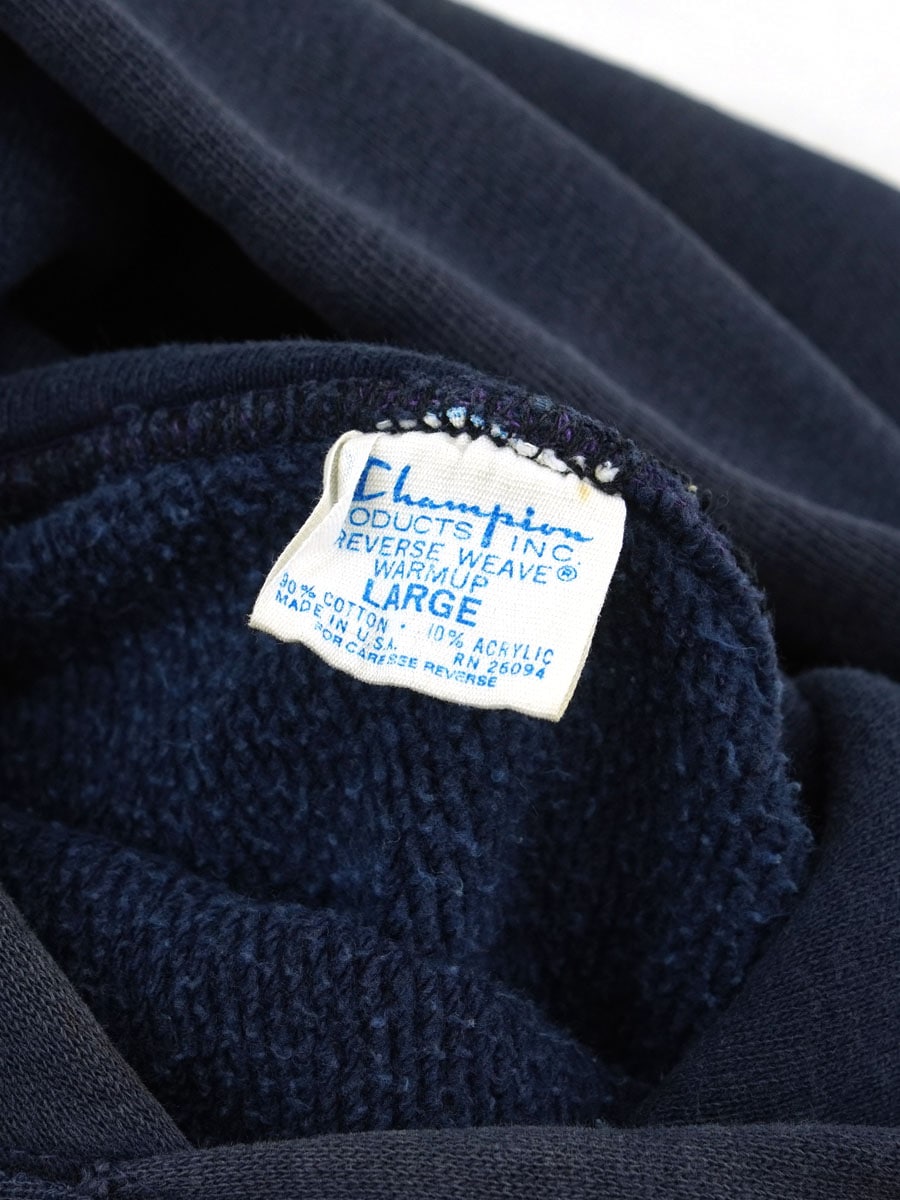 70's 単色タグ チャンピオンRWパーカ 無地 ネイビー 目なし 表記(L