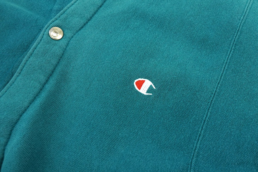 90's 刺繍タグ チャンピオンRW フルスナップカーディガン シー