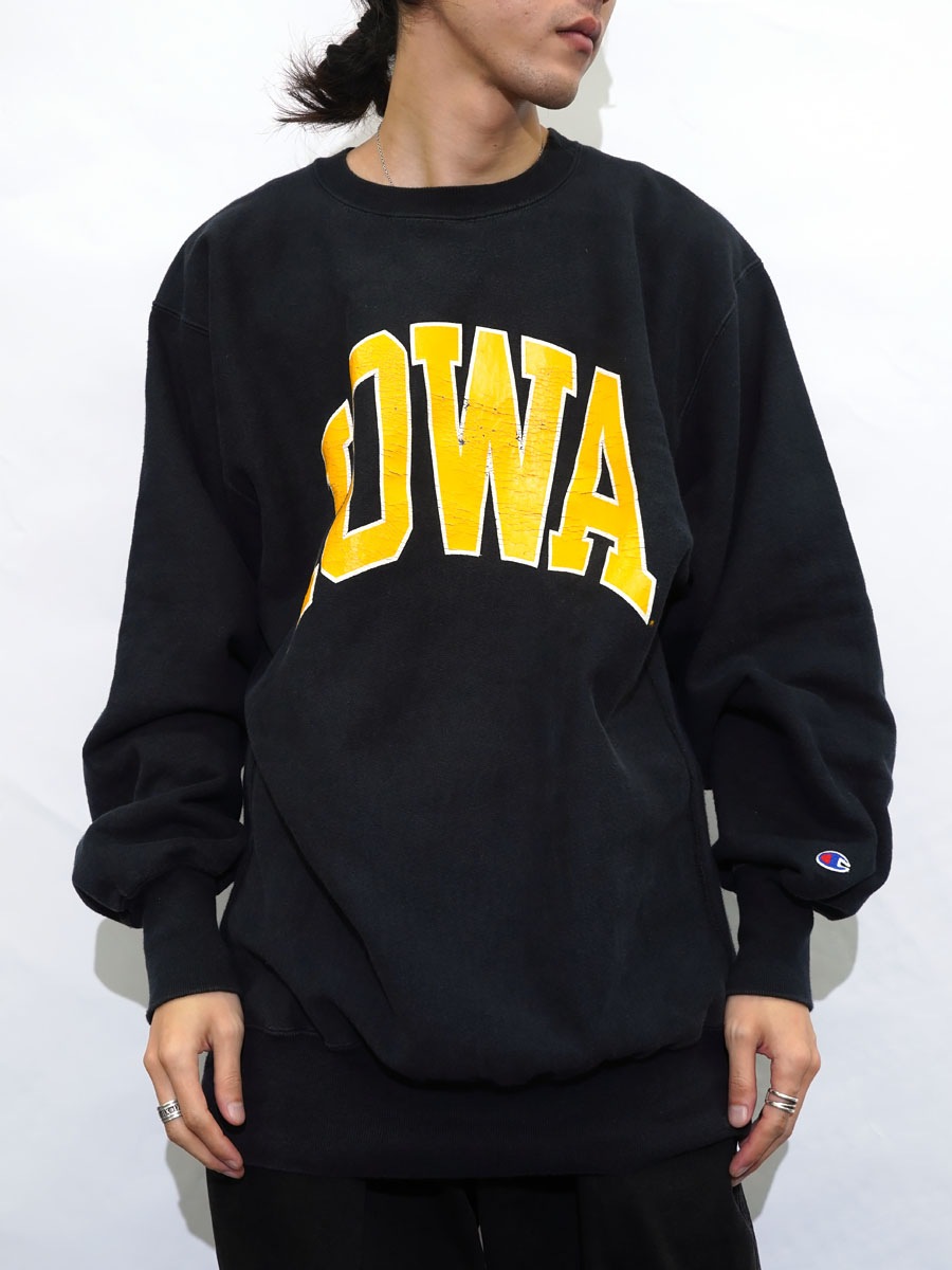90's 刺繍タグ チャンピオンRW ''IOWA'' ブラック 表記(XXL) USA製