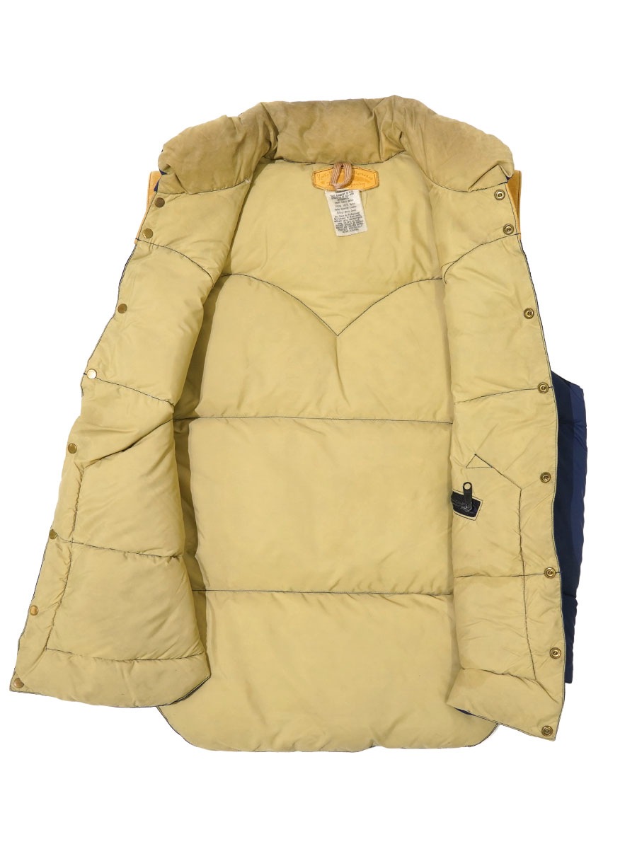 極美品【Rocky mountain】レザー切替グースダウンベスト 36 70's Rocky Mountain レザー切り替え ダウンベスト ネイビー 表記(42