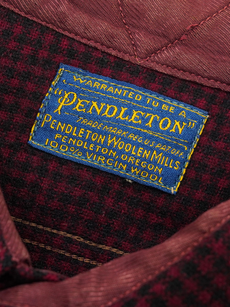 40's～ ペンドルトン 好配色チェック柄 ラウンド型 ロングスリーブ ウールシャツ 実寸(15位)