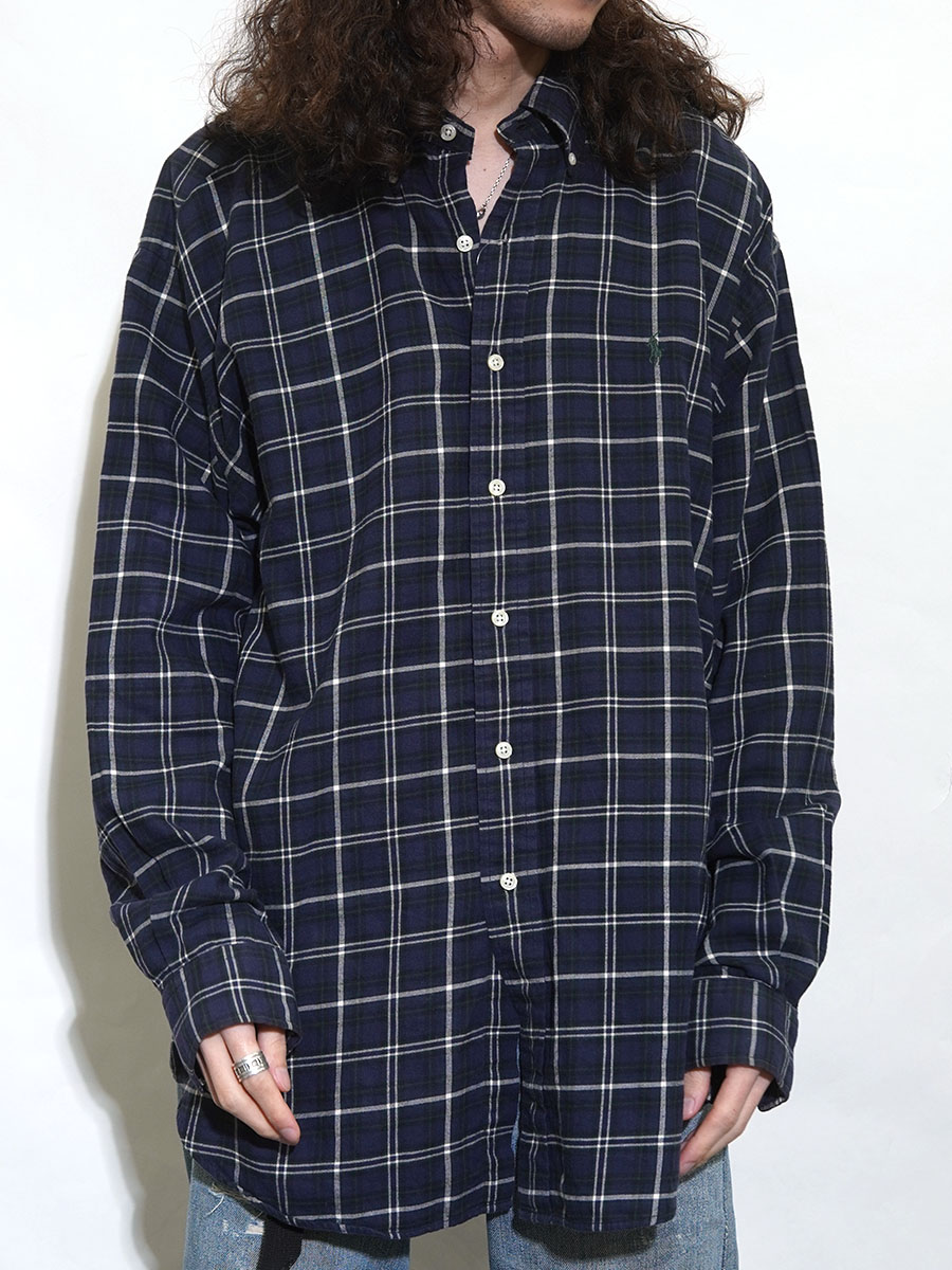 90s ラルフローレン BLAIRE チェックシャツ L 古着 90s Ralph Lauren 「BLAIRE」 紺×ベージュ チェック シア