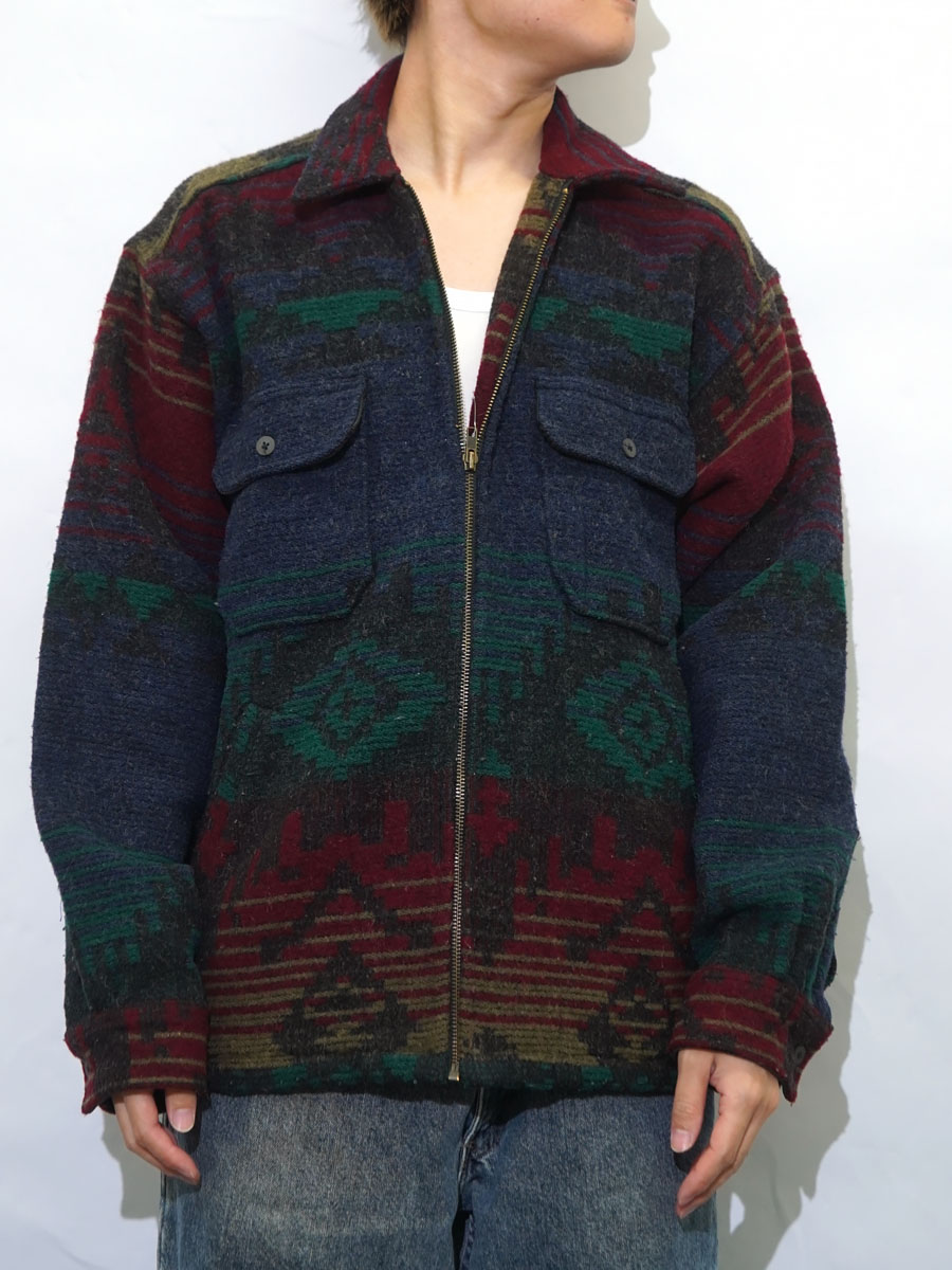 90's Woolrich ネイティブ柄 ジップアップウールJKT 表記(L) USA製
