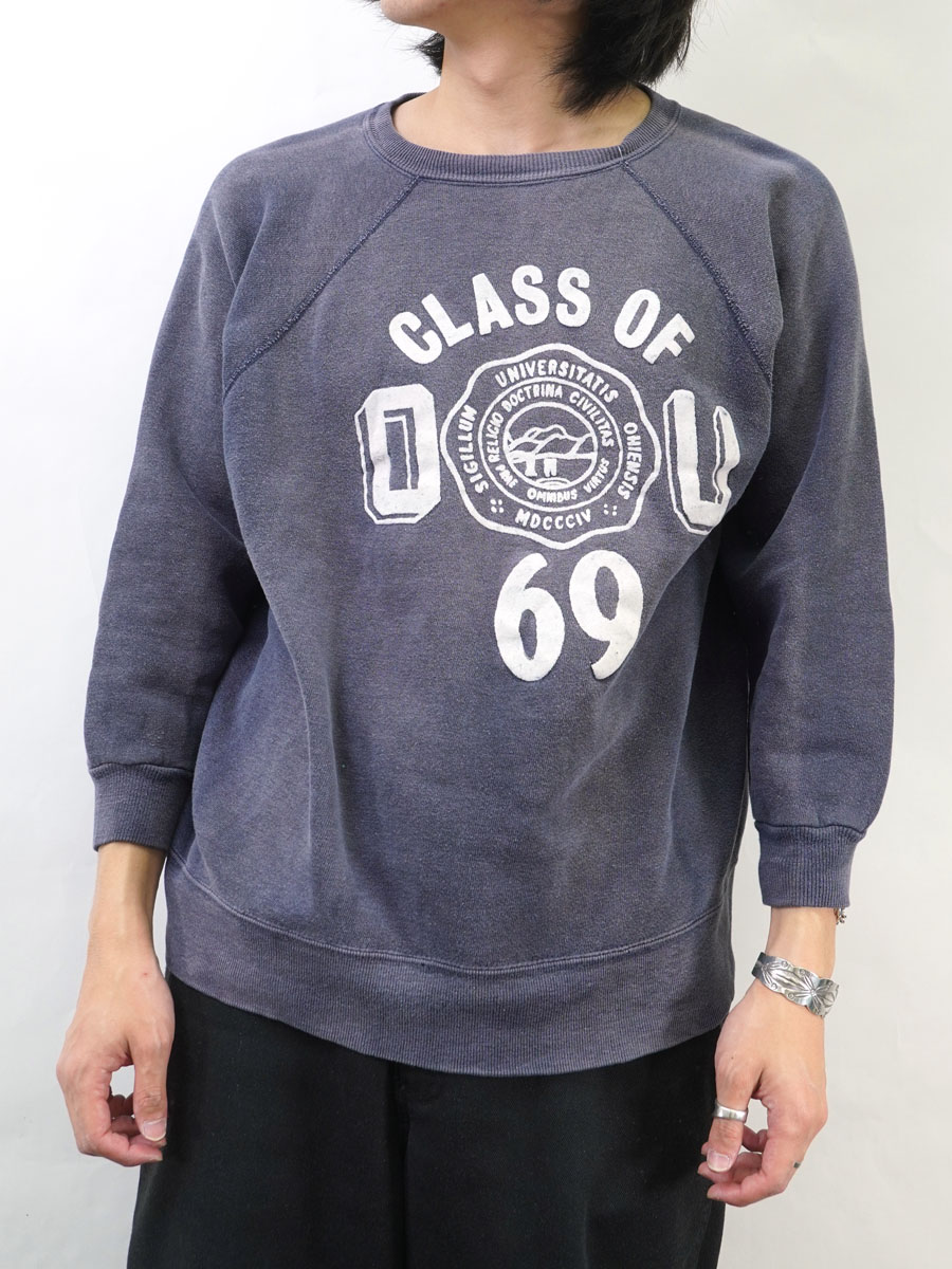 60's～ ''CLASS OU 69'' 3段フロッキープリント ラグランスウェット