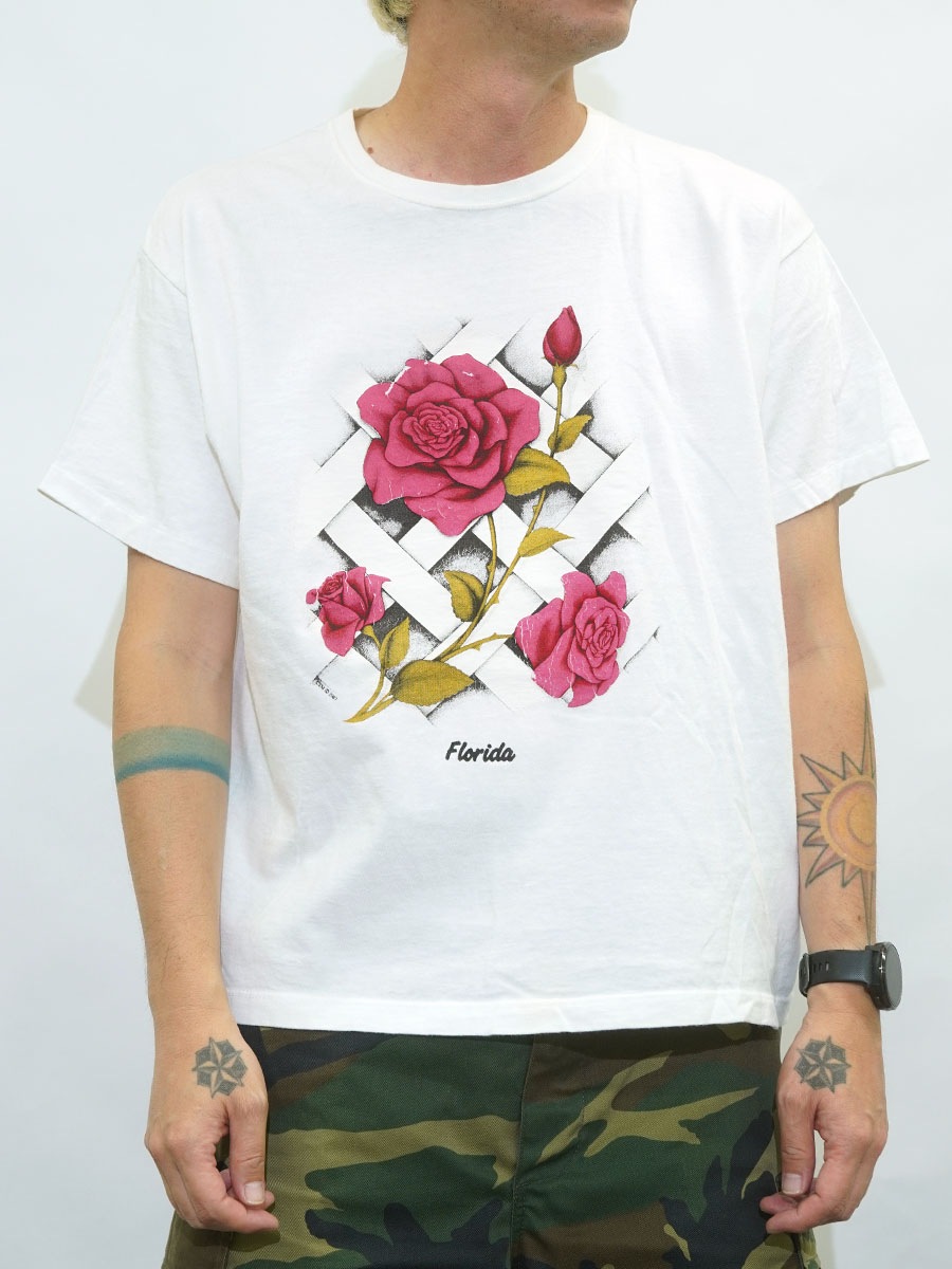 90'S  L.L.BEAN ''FLORIDA'' ROSE T SHIRT WHITE (SIZE.LARGE) MADE IN USA
