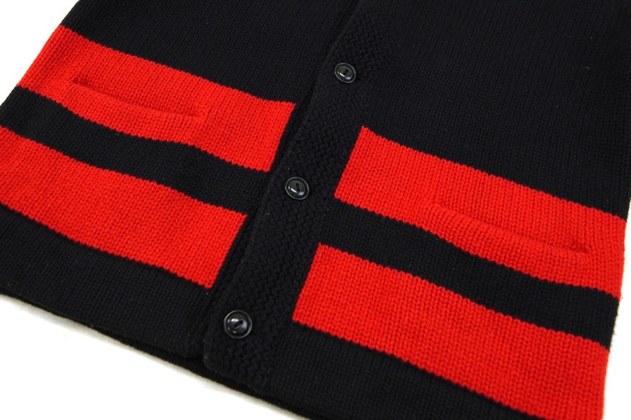 ラルフローレン 黒×赤ライン 100% LAMBS WOOL ショールカラー
