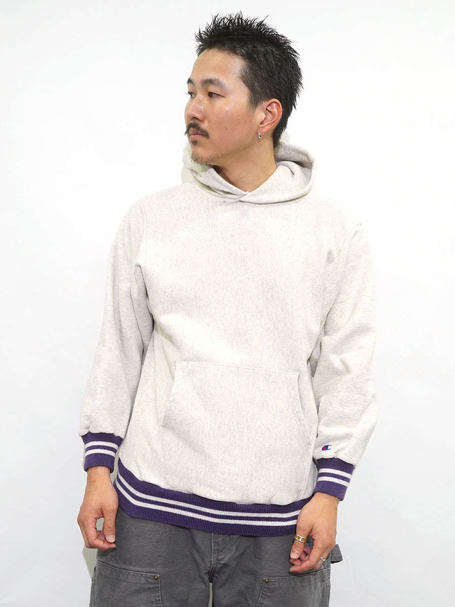 90's 刺繍タグ チャンピオン RWパーカ 無地 目無し オートミール 表記(L) USA製 内縫い